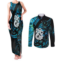 Manaia New Zealand Matariki Couples Matching Tank Maxi Dress and Long Sleeve Button Shirt NZ Paua Shell Maori Art LT14 Turquoise - Polynesian Pride