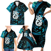 Manaia New Zealand Matariki Family Matching Short Sleeve Bodycon Dress and Hawaiian Shirt NZ Paua Shell Maori Art LT14 - Polynesian Pride
