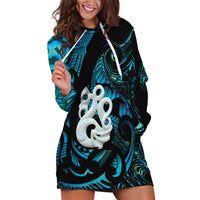 Manaia New Zealand Matariki Hoodie Dress NZ Paua Shell Maori Art LT14 Turquoise - Polynesian Pride