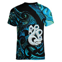 Manaia New Zealand Matariki Women V-Neck T-Shirt NZ Paua Shell Maori Art LT14 - Polynesian Pride