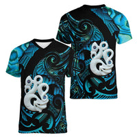 Manaia New Zealand Matariki Women V-Neck T-Shirt NZ Paua Shell Maori Art LT14 - Polynesian Pride