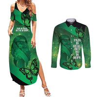 Personalised World Mental Health Awareness Month Couples Matching Summer Maxi Dress and Long Sleeve Button Shirt Warriors Brave Strong Galaxy Vibes LT14 Green - Polynesian Pride