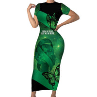 Personalised World Mental Health Awareness Month Family Matching Short Sleeve Bodycon Dress and Hawaiian Shirt Warriors Brave Strong Galaxy Vibes LT14 Mom's Dress Green - Polynesian Pride