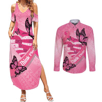 Polynesia Breast Cancer Awareness Month Couples Matching Summer Maxi Dress and Long Sleeve Button Shirt Pink Ribbon Mix Butterflies LT14 Pink - Polynesian Pride