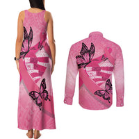 Polynesia Breast Cancer Awareness Month Couples Matching Tank Maxi Dress and Long Sleeve Button Shirt Pink Ribbon Mix Butterflies LT14 - Polynesian Pride