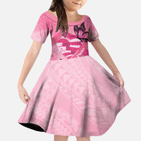 Polynesia Breast Cancer Awareness Month Family Matching Long Sleeve Bodycon Dress and Hawaiian Shirt Pink Ribbon Mix Butterflies LT14 Daughter's Dress Pink - Polynesian Pride