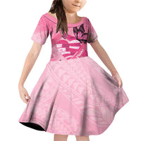 Polynesia Breast Cancer Awareness Month Family Matching Off Shoulder Short Dress and Hawaiian Shirt Pink Ribbon Mix Butterflies LT14 Daughter's Dress Pink - Polynesian Pride