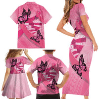 Polynesia Breast Cancer Awareness Month Family Matching Short Sleeve Bodycon Dress and Hawaiian Shirt Pink Ribbon Mix Butterflies LT14 - Polynesian Pride