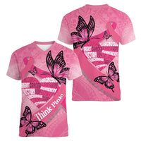 Polynesia Breast Cancer Awareness Month Women V-Neck T-Shirt Pink Ribbon Mix Butterflies LT14 - Polynesian Pride