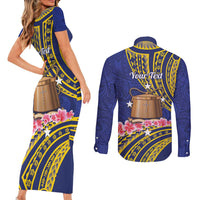 Personalised Tokelau Tokehega Day Couples Matching Short Sleeve Bodycon Dress and Long Sleeve Button Shirt Tokelauan Tatau Flag Color LT14 - Polynesian Pride
