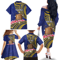Personalised Tokelau Tokehega Day Family Matching Off The Shoulder Long Sleeve Dress and Hawaiian Shirt Tokelauan Tatau Flag Color LT14 - Polynesian Pride