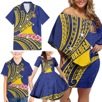 Personalised Tokelau Tokehega Day Family Matching Off Shoulder Short Dress and Hawaiian Shirt Tokelauan Tatau Flag Color LT14 - Polynesian Pride