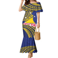 Personalised Tokelau Tokehega Day Mermaid Dress Tokelauan Tatau Flag Color LT14 Women Blue - Polynesian Pride