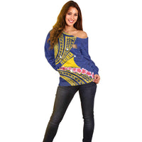 Personalised Tokelau Tokehega Day Off Shoulder Sweater Tokelauan Tatau Flag Color LT14 - Polynesian Pride
