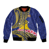 Personalised Tokelau Tokehega Day Sleeve Zip Bomber Jacket Tokelauan Tatau Flag Color LT14 Unisex Blue - Polynesian Pride