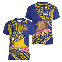 Personalised Tokelau Tokehega Day Women V-Neck T-Shirt Tokelauan Tatau Flag Color LT14 - Polynesian Pride