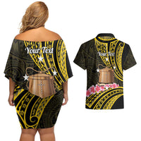 Personalised Tokelau Tokehega Day Couples Matching Off Shoulder Short Dress and Hawaiian Shirt Tokelauan Tatau Black Color LT14 - Polynesian Pride