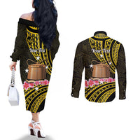 Personalised Tokelau Tokehega Day Couples Matching Off The Shoulder Long Sleeve Dress and Long Sleeve Button Shirt Tokelauan Tatau Black Color LT14 - Polynesian Pride