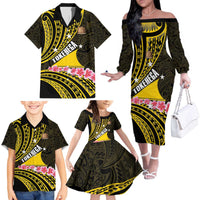 Personalised Tokelau Tokehega Day Family Matching Off The Shoulder Long Sleeve Dress and Hawaiian Shirt Tokelauan Tatau Black Color LT14 - Polynesian Pride