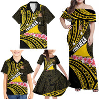 Personalised Tokelau Tokehega Day Family Matching Off Shoulder Maxi Dress and Hawaiian Shirt Tokelauan Tatau Black Color LT14 - Polynesian Pride