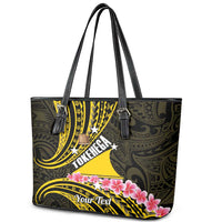 Personalised Tokelau Tokehega Day Leather Tote Bag Tokelauan Tatau Black Color LT14 - Polynesian Pride