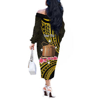 Personalised Tokelau Tokehega Day Off The Shoulder Long Sleeve Dress Tokelauan Tatau Black Color LT14 - Polynesian Pride