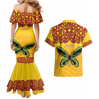 Personalised Tufi Tapa and Tattoo Festival Couples Matching Mermaid Dress and Hawaiian Shirt PNG Oro Butterfly Tapa Pattern LT14 - Polynesian Pride