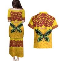 Personalised Tufi Tapa and Tattoo Festival Couples Matching Puletasi and Hawaiian Shirt PNG Oro Butterfly Tapa Pattern LT14 - Polynesian Pride