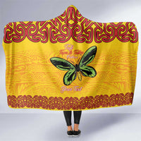 Personalised Tufi Tapa and Tattoo Festival Hooded Blanket PNG Oro Butterfly Tapa Pattern LT14 One Size Yellow - Polynesian Pride
