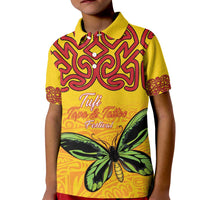 Personalised Tufi Tapa and Tattoo Festival Kid Polo Shirt PNG Oro Butterfly Tapa Pattern LT14 Kid Yellow - Polynesian Pride
