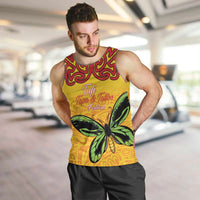 Personalised Tufi Tapa and Tattoo Festival Men Tank Top PNG Oro Butterfly Tapa Pattern LT14 Yellow - Polynesian Pride