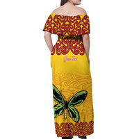Personalised Tufi Tapa and Tattoo Festival Off Shoulder Maxi Dress PNG Oro Butterfly Tapa Pattern LT14 - Polynesian Pride