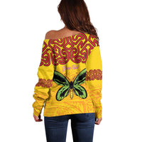 Personalised Tufi Tapa and Tattoo Festival Off Shoulder Sweater PNG Oro Butterfly Tapa Pattern LT14 - Polynesian Pride