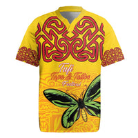 Personalised Tufi Tapa and Tattoo Festival Rugby Jersey PNG Oro Butterfly Tapa Pattern LT14 Yellow - Polynesian Pride