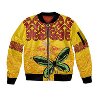 Personalised Tufi Tapa and Tattoo Festival Sleeve Zip Bomber Jacket PNG Oro Butterfly Tapa Pattern LT14 Unisex Yellow - Polynesian Pride