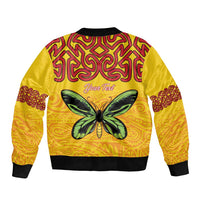 Personalised Tufi Tapa and Tattoo Festival Sleeve Zip Bomber Jacket PNG Oro Butterfly Tapa Pattern LT14 - Polynesian Pride