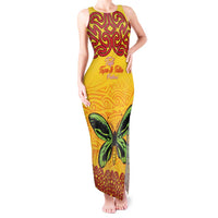 Personalised Tufi Tapa and Tattoo Festival Tank Maxi Dress PNG Oro Butterfly Tapa Pattern LT14 Women Yellow - Polynesian Pride