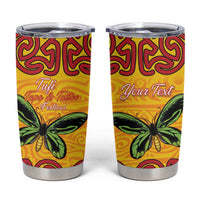Personalised Tufi Tapa and Tattoo Festival Tumbler Cup PNG Oro Butterfly Tapa Pattern LT14 Yellow - Polynesian Pride