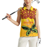 Personalised Tufi Tapa and Tattoo Festival Women Sleeveless Polo Shirt PNG Oro Butterfly Tapa Pattern LT14 - Polynesian Pride