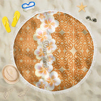 Personalised Tufi Tapa and Tattoo Festival Beach Blanket Oro Tapa Cloth With Plumeria LT14 One Size 150cm Brown - Polynesian Pride