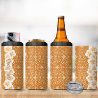 Personalised Tufi Tapa and Tattoo Festival 4 in 1 Can Cooler Tumbler Oro Tapa Cloth With Plumeria LT14 - Polynesian Pride