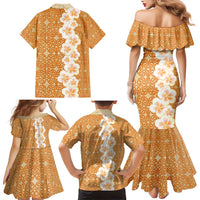 Personalised Tufi Tapa and Tattoo Festival Family Matching Mermaid Dress and Hawaiian Shirt Oro Tapa Cloth With Plumeria LT14 - Polynesian Pride