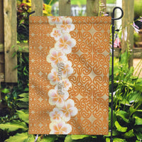 Personalised Tufi Tapa and Tattoo Festival Garden Flag Oro Tapa Cloth With Plumeria LT14 Garden Flag Brown - Polynesian Pride