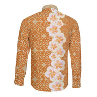Personalised Tufi Tapa and Tattoo Festival Long Sleeve Button Shirt Oro Tapa Cloth With Plumeria LT14 - Polynesian Pride
