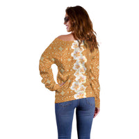 Personalised Tufi Tapa and Tattoo Festival Off Shoulder Sweater Oro Tapa Cloth With Plumeria LT14 - Polynesian Pride
