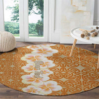 Personalised Tufi Tapa and Tattoo Festival Round Carpet Oro Tapa Cloth With Plumeria LT14 - Polynesian Pride