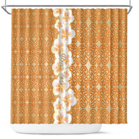 Personalised Tufi Tapa and Tattoo Festival Shower Curtain Oro Tapa Cloth With Plumeria LT14 Brown - Polynesian Pride