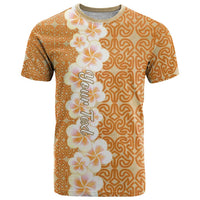 Personalised Tufi Tapa and Tattoo Festival T Shirt Oro Tapa Cloth With Plumeria LT14 Brown - Polynesian Pride