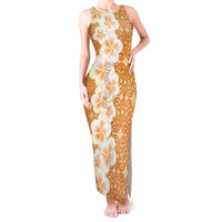 Personalised Tufi Tapa and Tattoo Festival Tank Maxi Dress Oro Tapa Cloth With Plumeria LT14 Women Brown - Polynesian Pride