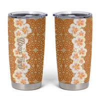 Personalised Tufi Tapa and Tattoo Festival Tumbler Cup Oro Tapa Cloth With Plumeria LT14 Brown - Polynesian Pride